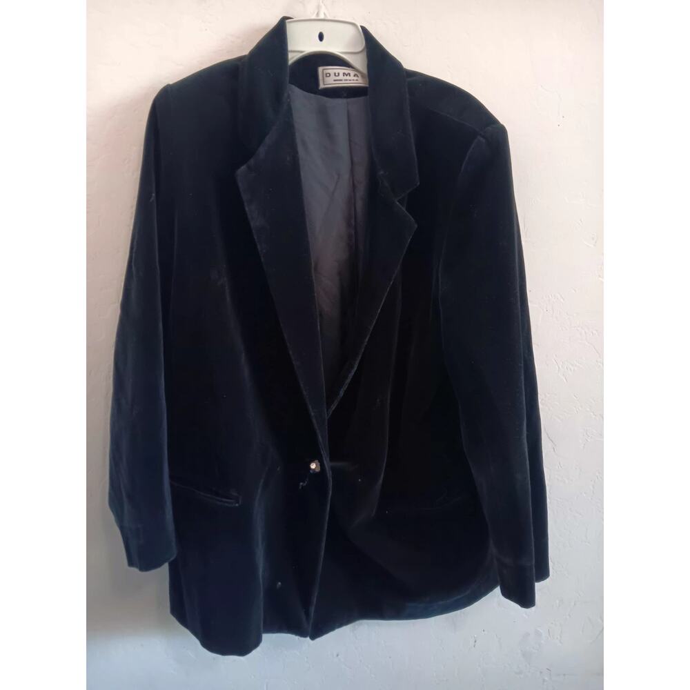 Vintage DUMAS Blazer, Women's Plus Sz 14 Black Velour Lined Timeless Chic, EUC